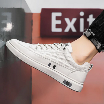 Herr Sneakers - Syntetiskt Läder - Låg Modell - Quiltad Design - Snörning