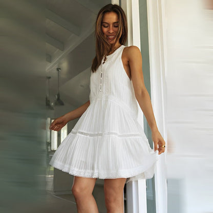 Dam Klänning - Ärmlös Knälång - Knappdesign Flowy Elegant Look