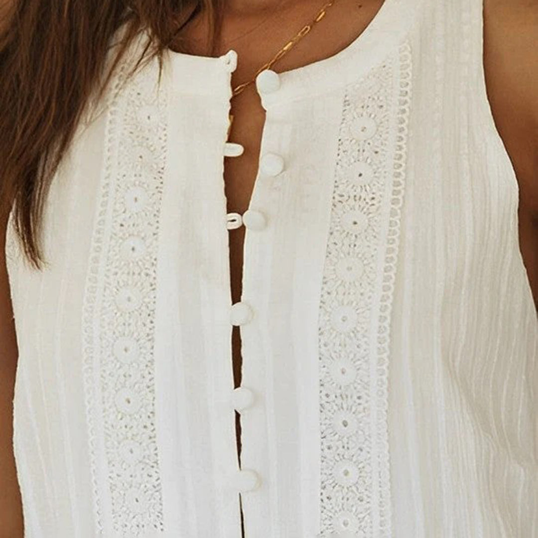 Dam Klänning - Ärmlös Knälång - Knappdesign Flowy Elegant Look