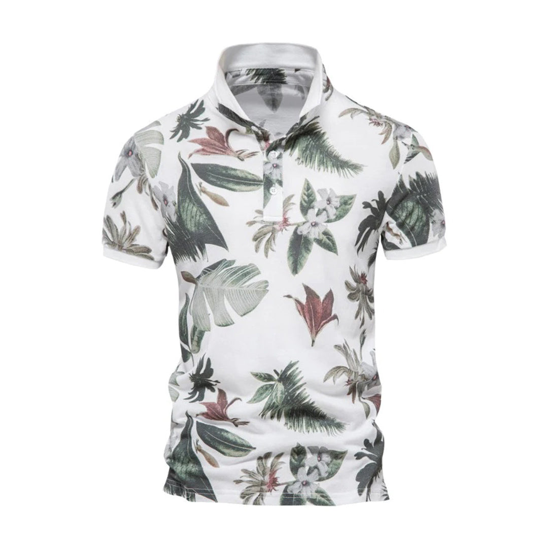 Herrpiké – Slim Fit – Tropiskt Mönster – Kort Ärm – Andningsbar Mix