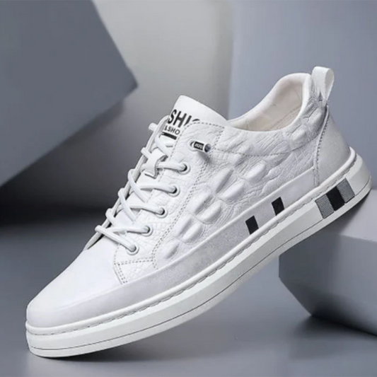 Herr Sneakers - Syntetiskt Läder - Låg Modell - Quiltad Design - Snörning