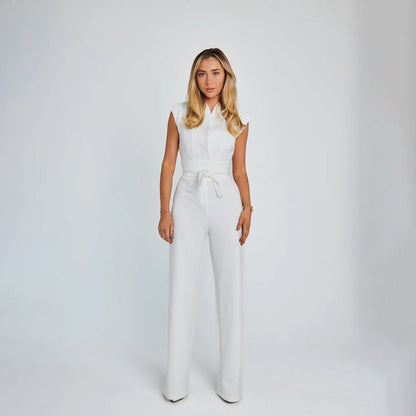 Dam Jumpsuit - V-ringning - Knytband i midjan - Vida ben - Elegant och stilren