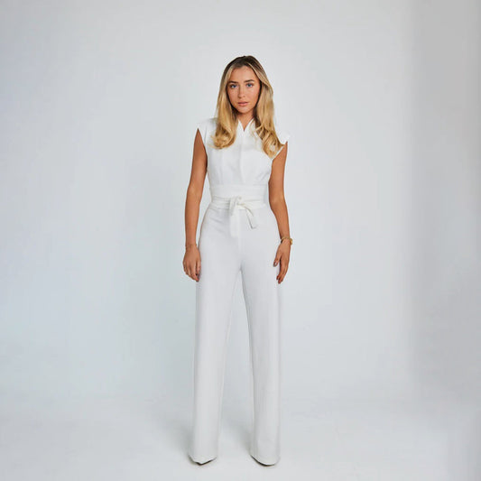 Dam Jumpsuit - V-ringning - Knytband i midjan - Vida ben - Elegant och stilren
