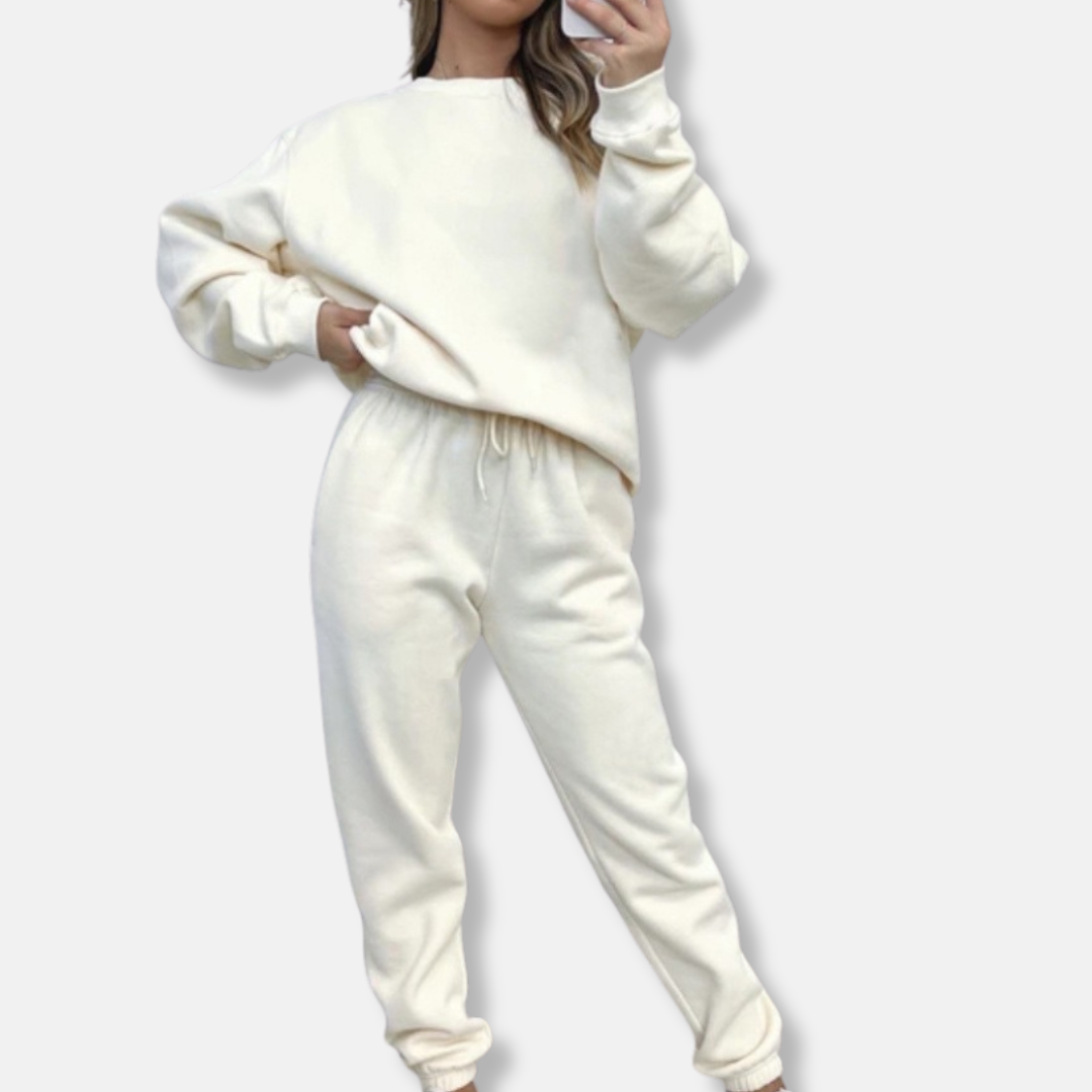 Dam Loungewear Set – Avslappnad Passform – Långärmad Top – Joggers med Dragsko