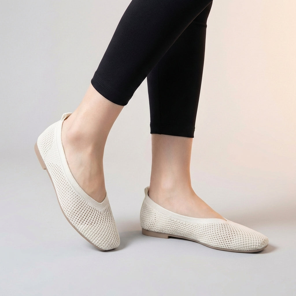Breathable Knit Ballet Flats with Flexible Slip-On Fit
