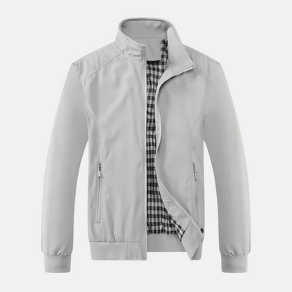 Herr Bomberjacka – Normal Passform – Ribbad Krage och Fåll – Hel Dragkedja – Fickor med Dragkedja