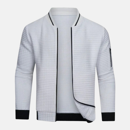 Herr Bomberjacka - Stickat Tyg - Slim Fit - Ribbad Krage, Manschett Och Kant