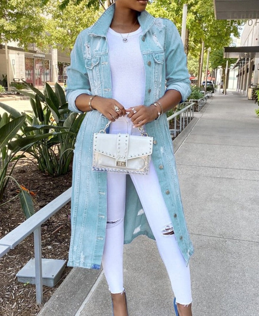 Damjacka – Oversized Passform – Knäppning Fram – Denim – Avslappnad Stil