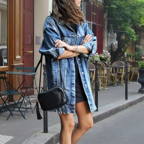 Damjacka – Oversized Passform – Knäppning Fram – Denim – Avslappnad Stil