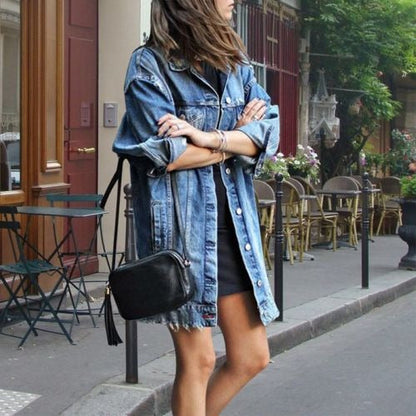 Damjacka – Oversized Passform – Knäppning Fram – Denim – Avslappnad Stil
