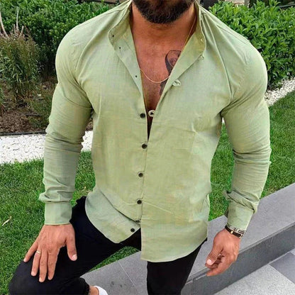 Herrskjorta – Slim Fit – Lång Ärm – Knäppning Fram – Naturliga Fibrer