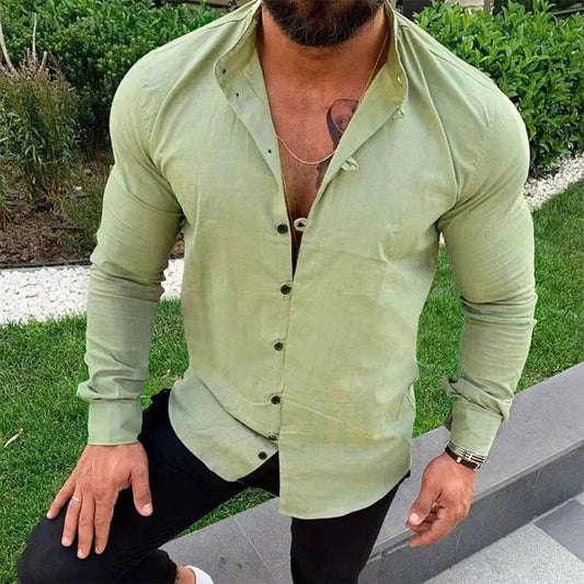 Herrskjorta – Slim Fit – Lång Ärm – Knäppning Fram – Naturliga Fibrer