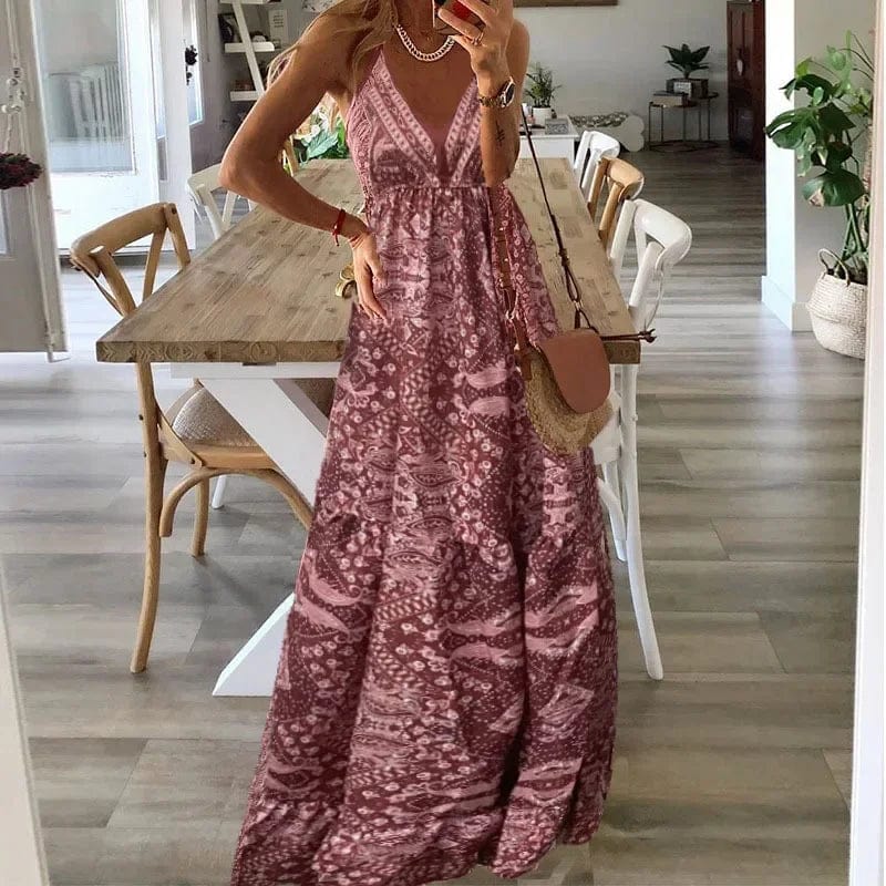 Dam Maxi Klänning - Halterneck - Lång Bohemisk Design - Luftigt & Bekvämt