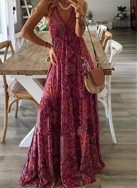 Dam Maxi Klänning - Halterneck - Lång Bohemisk Design - Luftigt & Bekvämt