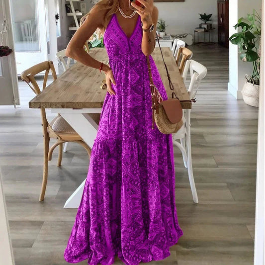Dam Maxi Klänning - Halterneck - Lång Bohemisk Design - Luftigt & Bekvämt