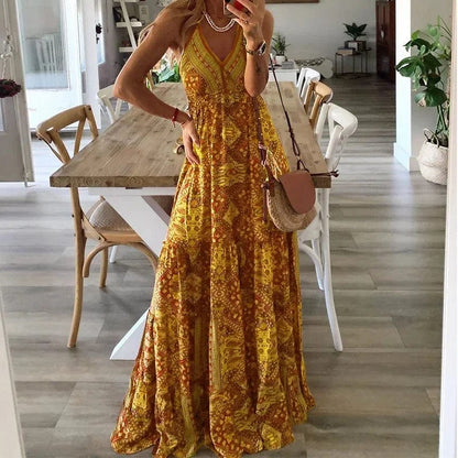 Dam Maxi Klänning - Halterneck - Lång Bohemisk Design - Luftigt & Bekvämt