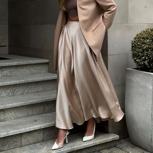 Dam Maxi Kjol - Satin - Hög Midja - Elegant Flödande Silhuett