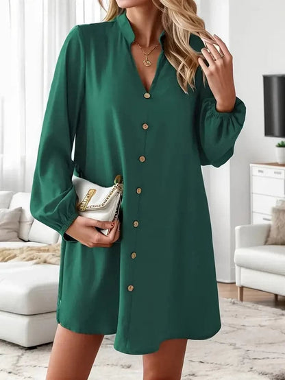 Dam Skjortklänning - Lös Passform - Knappdetaljer - Lång Ärm - Chic och Elegant