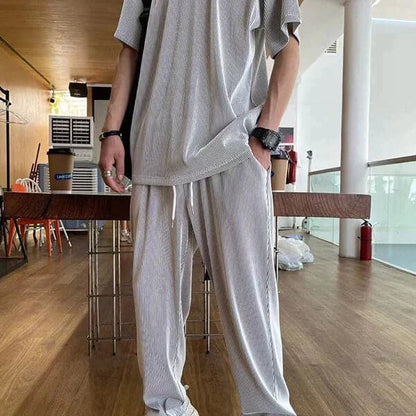 Herr Lounge-set – Oversized T-shirt & Byxor – Mjuk Bomull – Andningsbart & Bekvämt