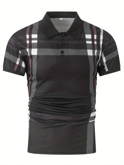 Herr Polo T-shirt - Rutigt Mönster - Slim Fit - Andningsbar Kortärmad