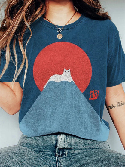 Dam T-shirt - Avslappnad Passform - Rund Hals - Kort Ärm - Grafiskt Tryck