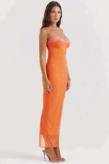 Dam Klänning - Figurnära Modell - Bustier-Topp med Spets - Lång Eleganta Festkläder