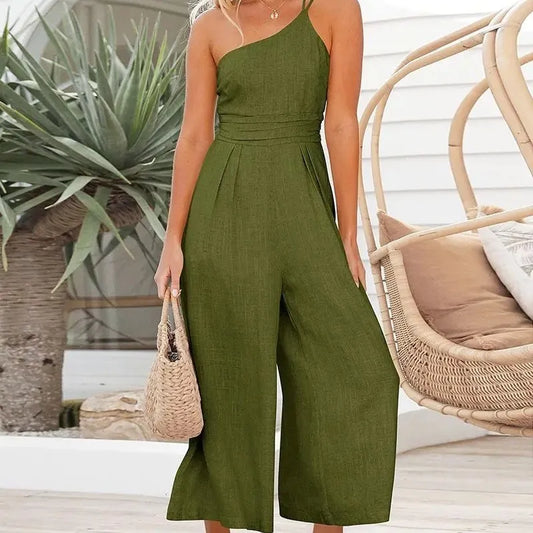Dam Jumpsuit - One-Shoulder - Vid Passform - Lätt och Andningsbart Tyg