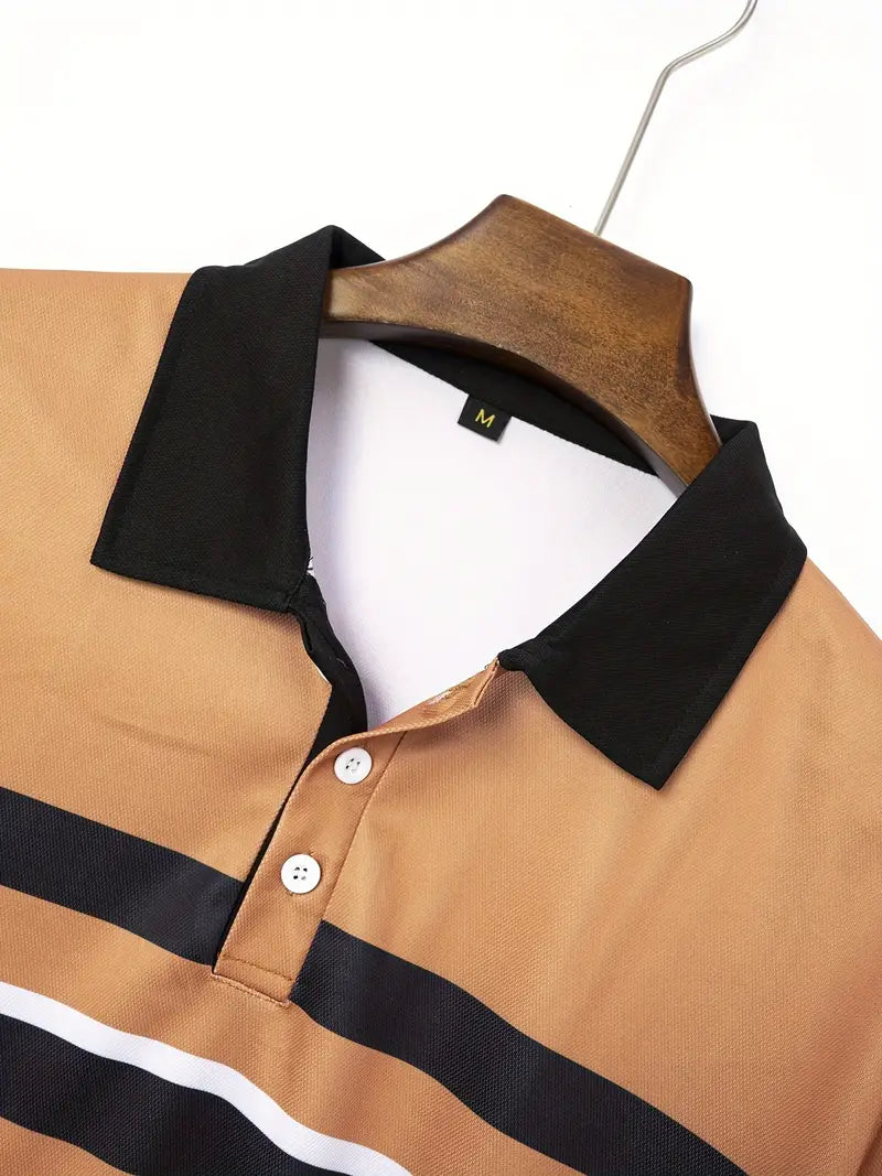Herr Pikétröja - Slim Fit - Kontrastkrage - Randig - Kortärmad