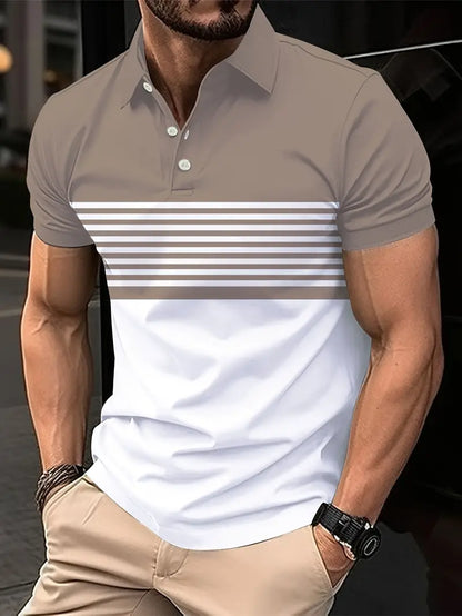 Herr Pikétröja - Randig Design - Slim Fit - Kortärmad Andas Komfort