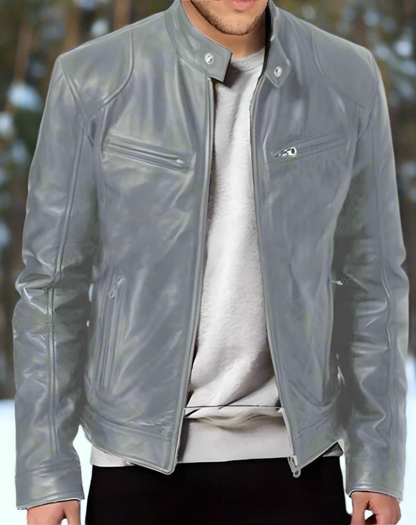 Herr Skinnjacka - Biker Modell - Slim Fit - Dragkedjor & Ståkrage - Flera Fickor