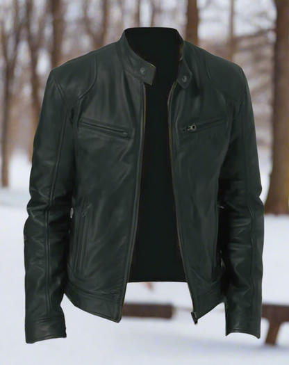 Herr Skinnjacka - Biker Modell - Slim Fit - Dragkedjor & Ståkrage - Flera Fickor