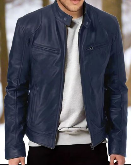 Herr Skinnjacka - Biker Modell - Slim Fit - Dragkedjor & Ståkrage - Flera Fickor