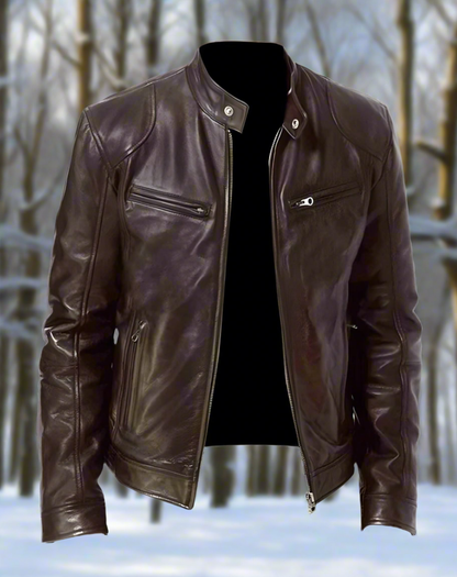 Herr Skinnjacka - Biker Modell - Slim Fit - Dragkedjor & Ståkrage - Flera Fickor