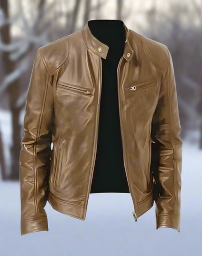 Herr Skinnjacka - Biker Modell - Slim Fit - Dragkedjor & Ståkrage - Flera Fickor