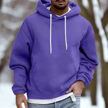 Hoodie för män - Avslappnad Passform - Mjuk Bomull - Känguruficka & Dragsko