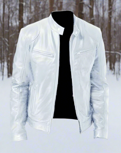 Herr Skinnjacka - Biker Modell - Slim Fit - Dragkedjor & Ståkrage - Flera Fickor