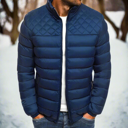 Herr Pufferjacka - Vadderad Quiltad Design - Slim Fit - Hög Krage - Dragkedja
