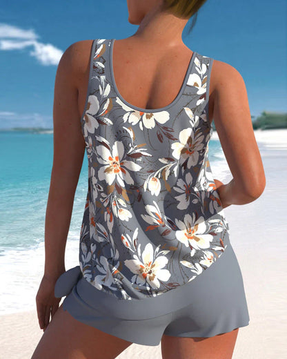 Dam Tankini Set – Avslappnad Passform – Fladdrigt Linne – Andningsbart Tyg – Mellanlånga Shorts