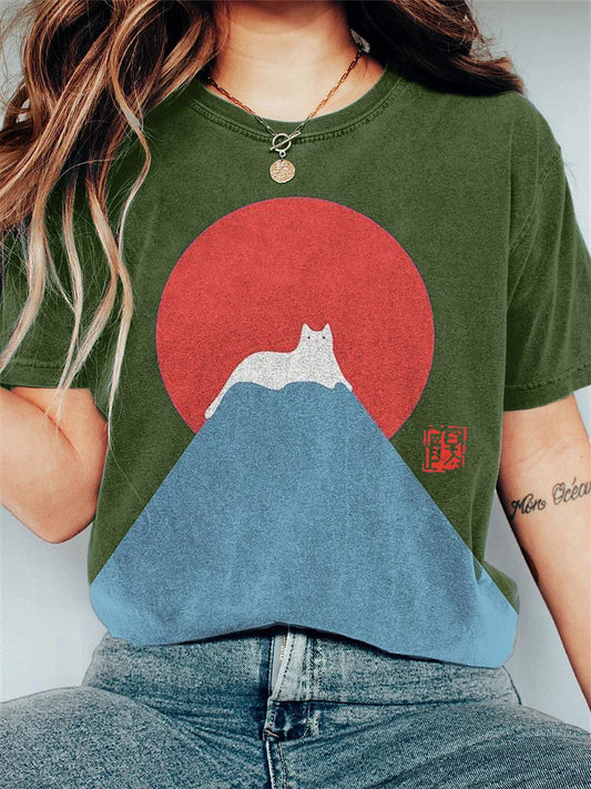 Dam T-shirt - Avslappnad Passform - Rund Hals - Kort Ärm - Grafiskt Tryck