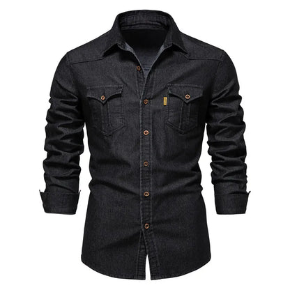 Herrskjorta - Denim - Knappar framtill - Bröstfickor - Klassisk krage