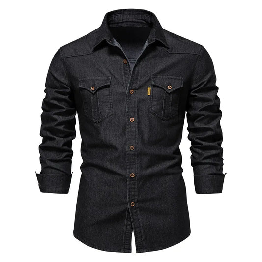 Herrskjorta - Denim - Knappar framtill - Bröstfickor - Klassisk krage