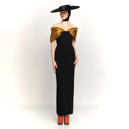 Elegant Off-Shoulder Aftonklänning för Dam - Lyxig Golvlång Klänning - Sofistikerad Design