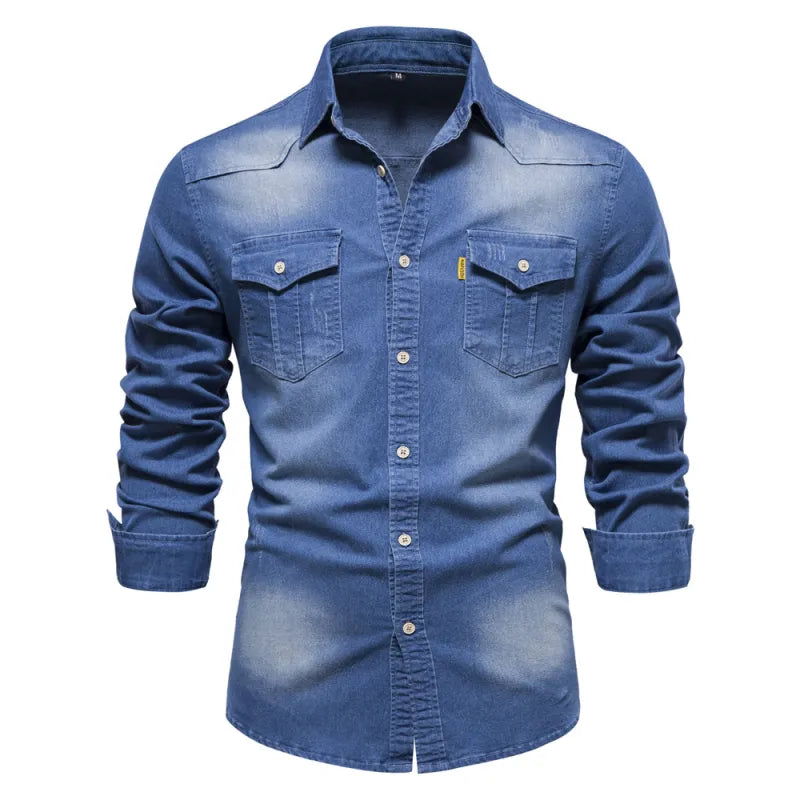 Herrskjorta - Denim - Knappar framtill - Bröstfickor - Klassisk krage