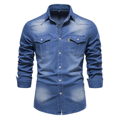 Herrskjorta - Denim - Knappar framtill - Bröstfickor - Klassisk krage