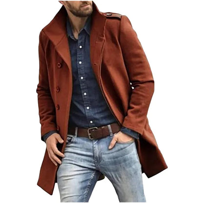 Herrtrenchcoat – Dubbelknäppt – Långärmad – Knäppt – Skårad slagmodell