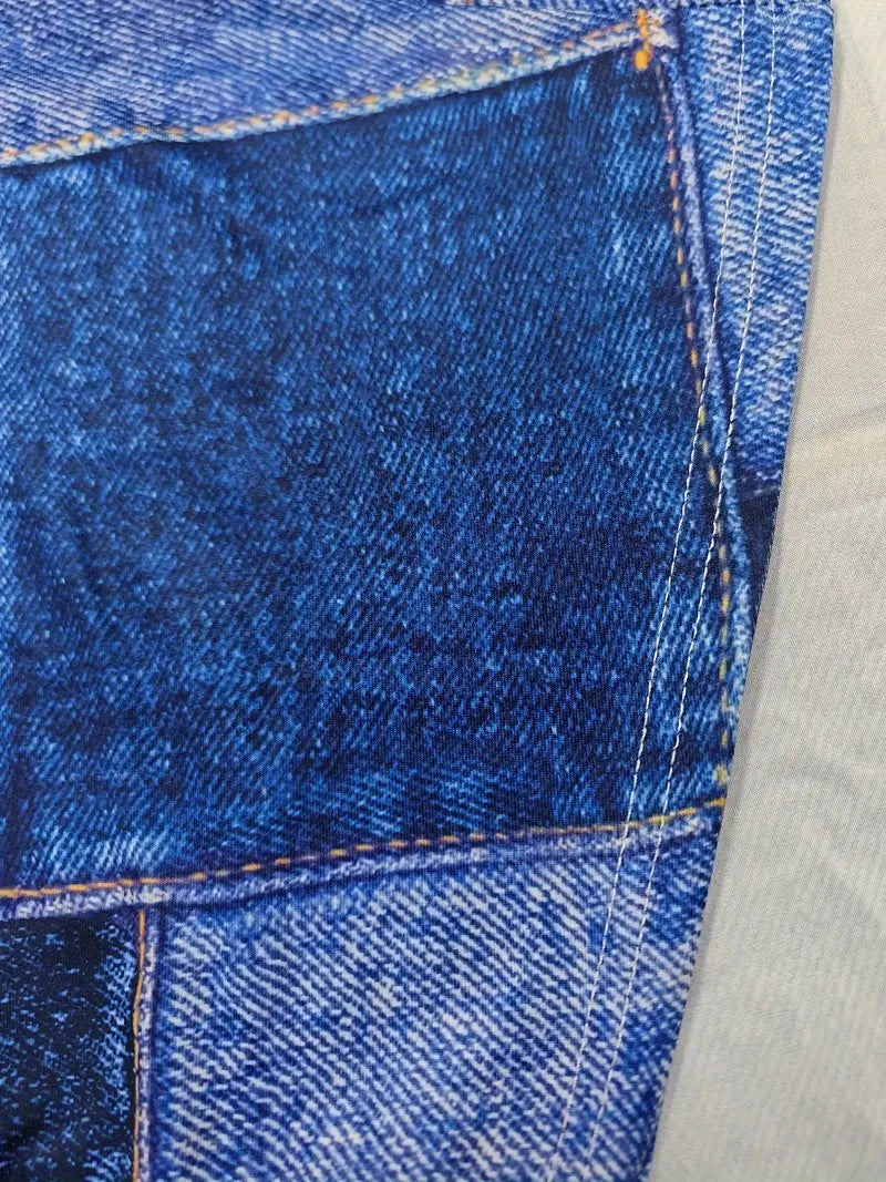 Damklänning - Figurnära Midi - V-ringning - Ärmlös Patchwork Denim Look