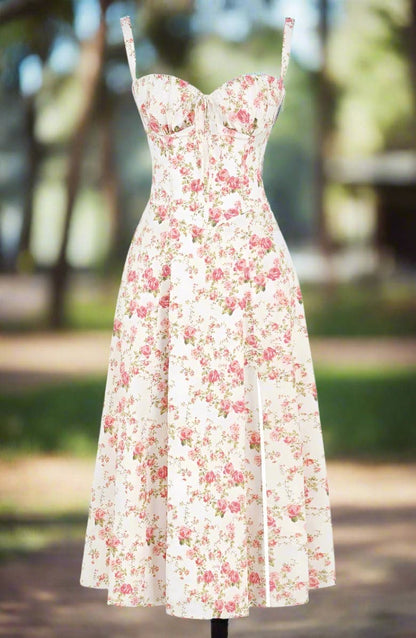 Klänning för dam - Vintage Stil - Midi Längd - Blommigt Mönster - Figurnära Liv & A-linje