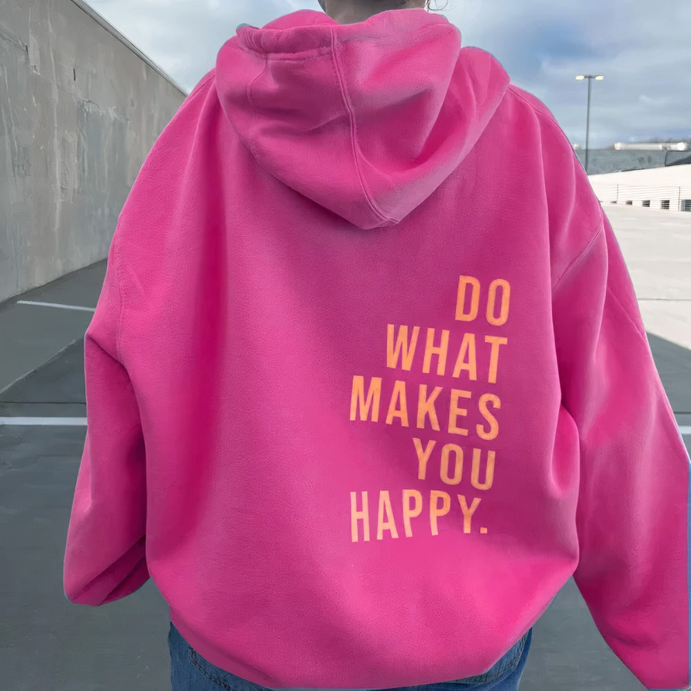 Dam Hoodie – Avslappnad Passform – Mjuk Blending – Långärmad med Tryckt Ryggdesign