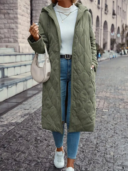 Dam Quilted Kappa – Avslappnad Passform – Huva – Fullängd – Naturfibrer
