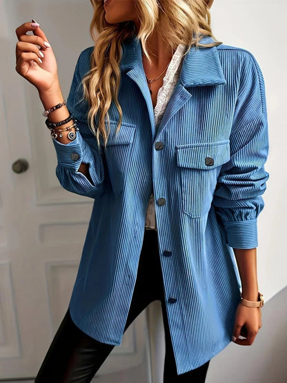 Damjacka – Avslappnad Passform – Ribbad Struktur – Sjalkrage – Knäppning Fram